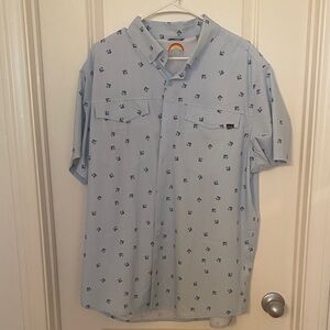 Hurley Men's Light Blue Palm Tree Patterned Shirt